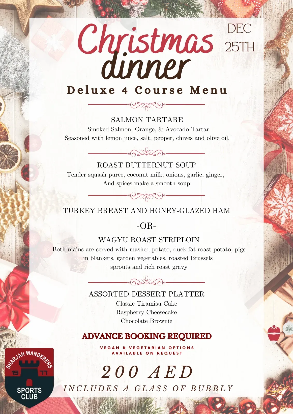 Christmas Dinner – Deluxe 4 Course Menu